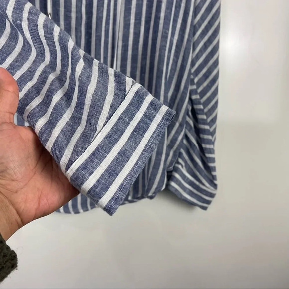 Rails Lily Striped Lace Up Linen Blend Tunic Top Long Sleeve Size Medium - Picture 7 of 11